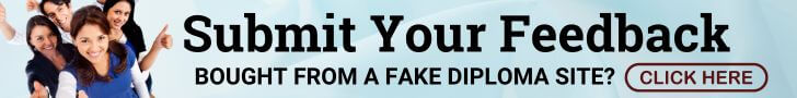 banner about submitting feedback on fake diploma websites, shows happy customers giving thumbs up.